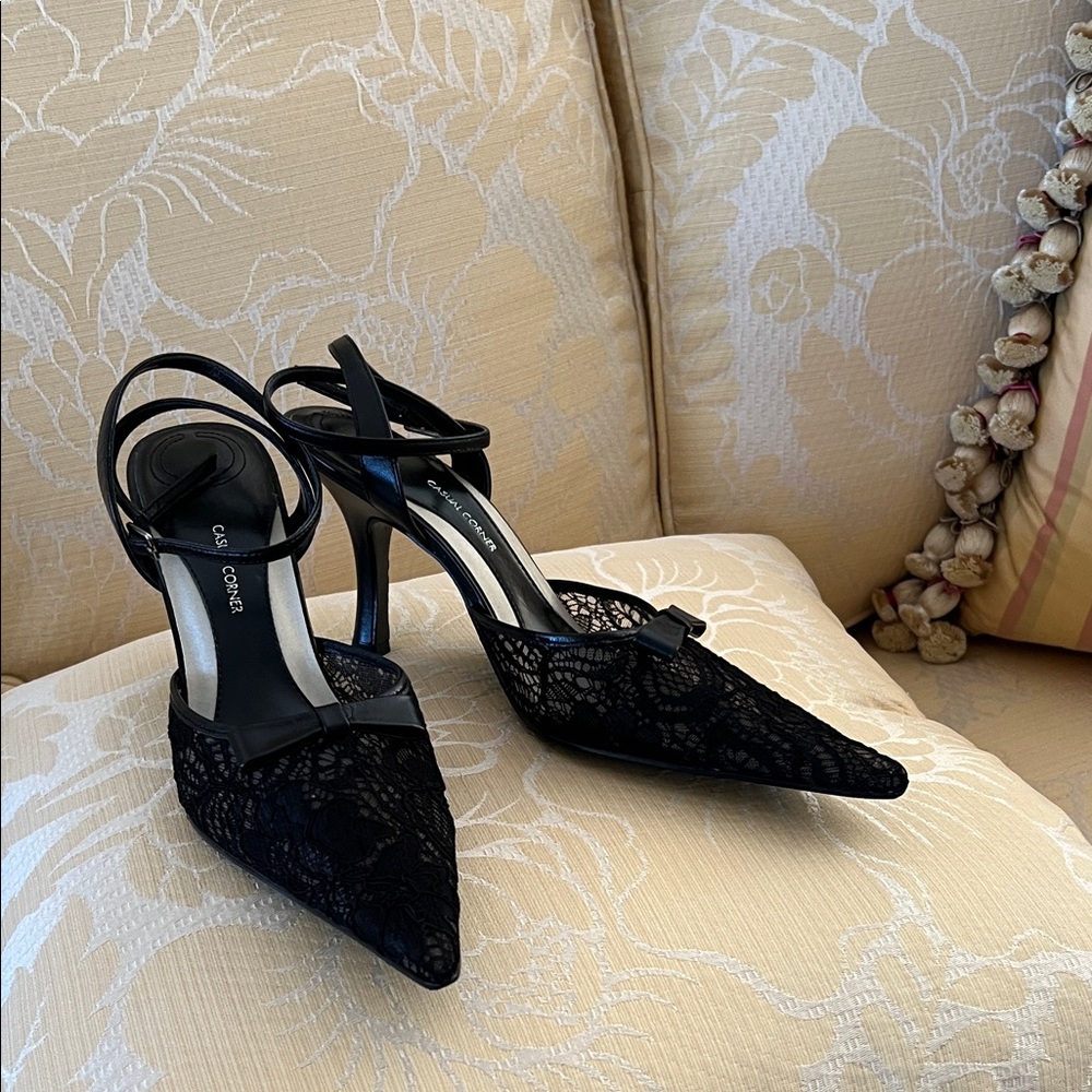 Black Lace Evening Shoes 5.5